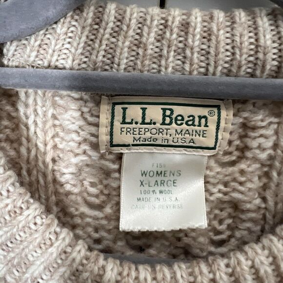 Ll Bean Vintage Sweater Women’s XL Wool Cable Knit Fisherman Chunky Pullover - Picture 3 of 8